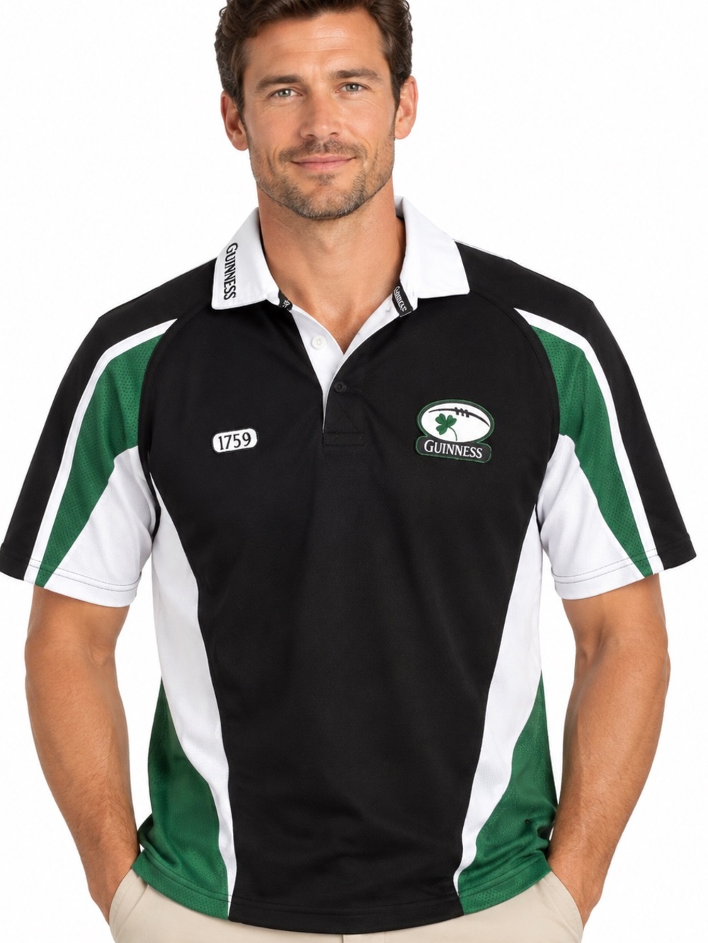 Guinness Black, Green & White Rugby Polo Shirt
